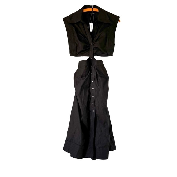 Banana Republic Dresses & Skirts - NWT Banana Republic Sleeveless Cut Out Poplin Midi Button Up Black Dress Size 4P